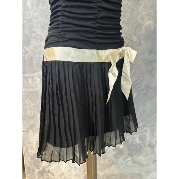 Vintage Y2K Ruched Accordion Pleat Drop Waist Mini Dress XS Preppy Party Date - Picture 4 of 12